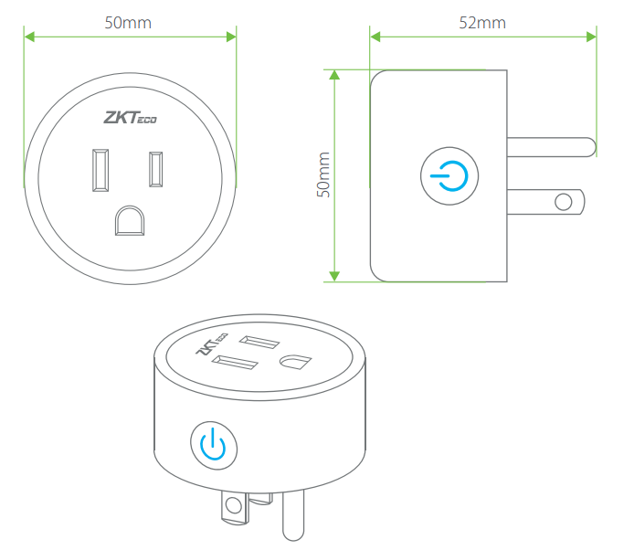 ZKTeco NG-P100 Entry-level Wi-Fi Smart Plug Socket with American Standard