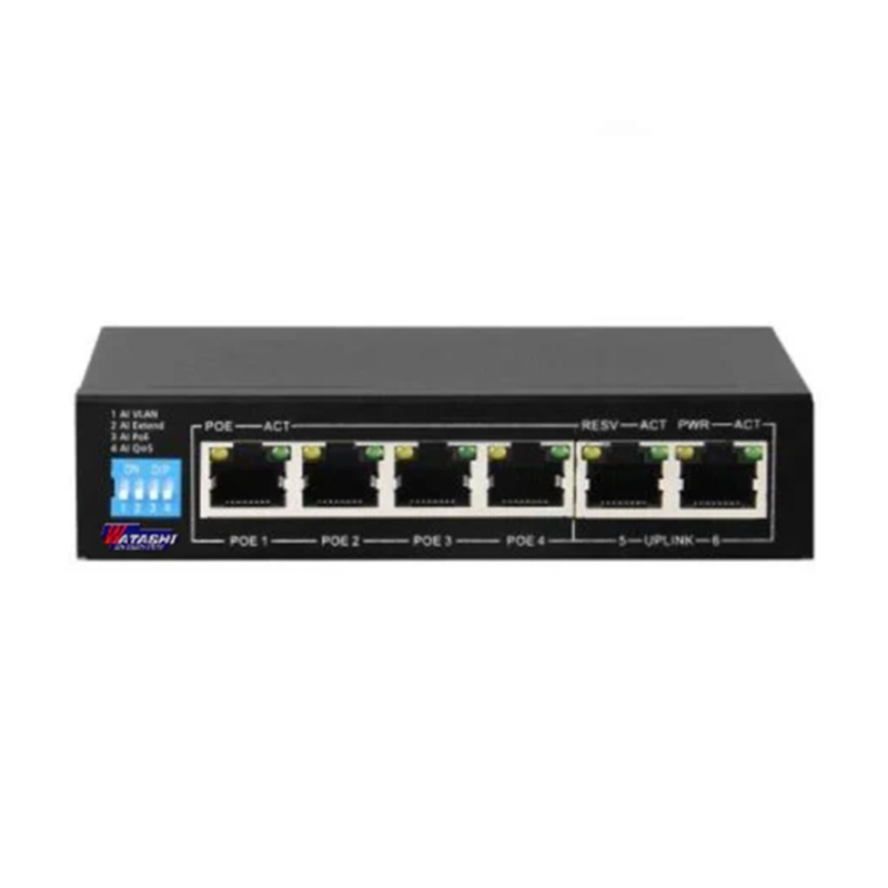 WATASHI WSC088 4-Port 10/100Mbps PoE, 2-Port 10/100Mbps Uplink, 60W AI PoE Switch